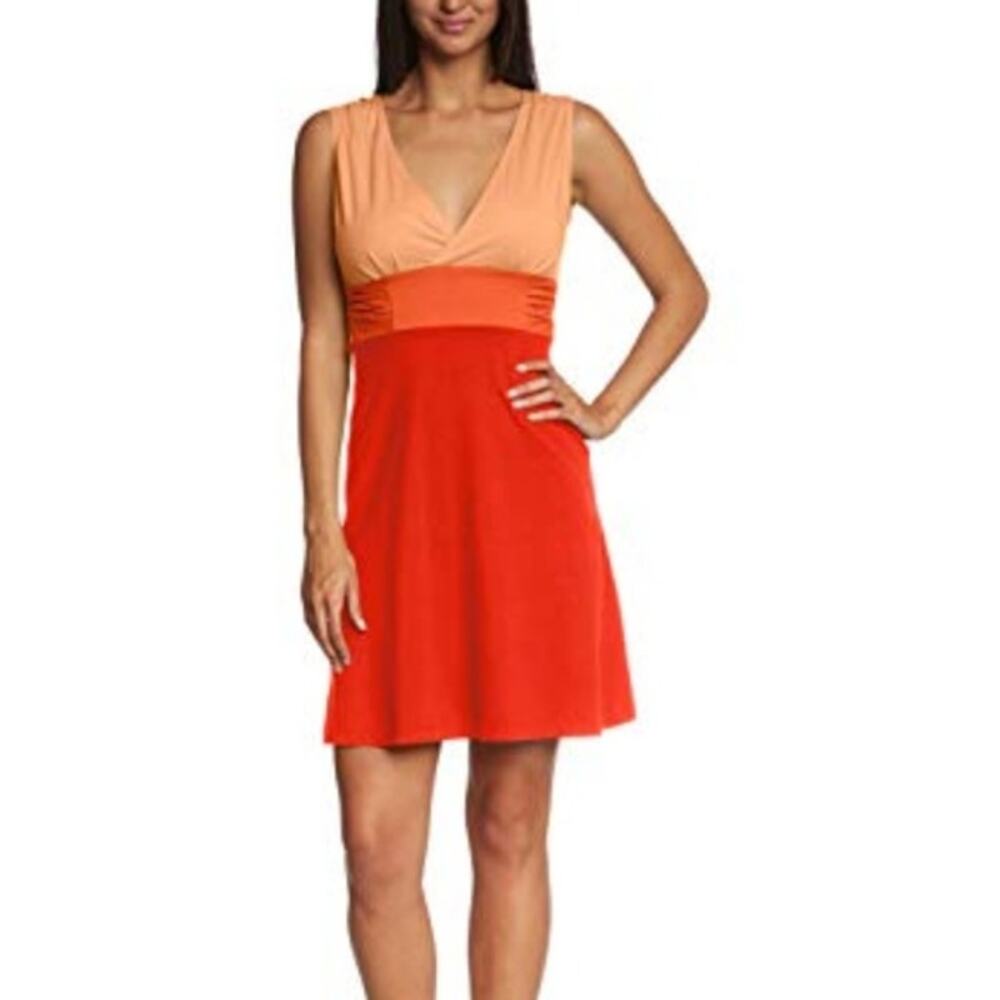 Patagonia Orange Sleeveless V-Neck Margot Color Block Dress Size S